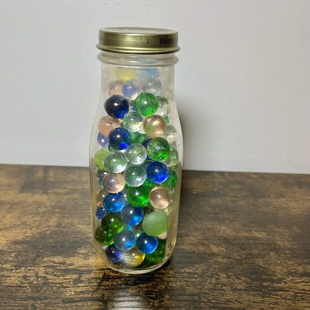 Vintage Glass Marble Lot Mixed Assortment in Jar 1.25 Lbs Collectible Marbles